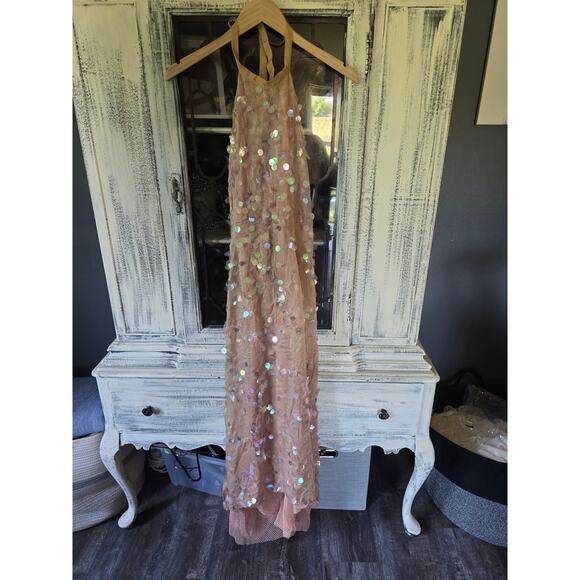 Anthropologie Tanvi Kedia Halter Sequin Mesh Midi Dress-New XS - Picture 5 of 5